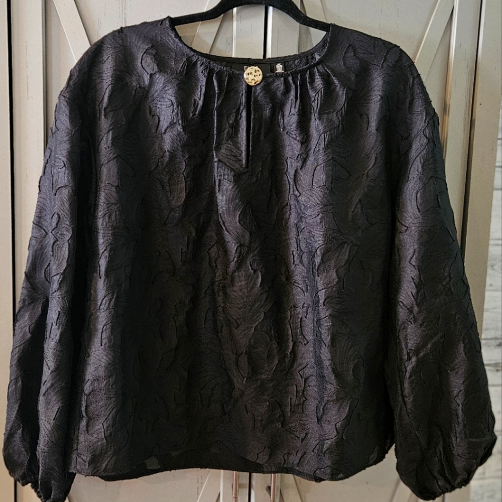 Ella Black Textured Blouse Large